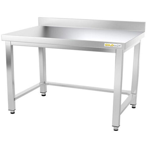 Table de travail en inox soubassement 1000 x 600 mm adossée avec renfort PREMIUM - GOLDINOX