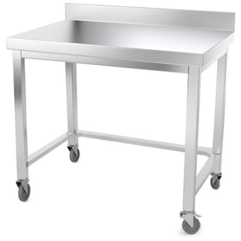 Table de travail en inox 1000 x 800 mm adossée avec renfort sur roulettes PREMIUM - GOLDINOX (1/4)