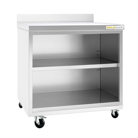 Meuble bas inox ouvert 600x700 mm adossé sur roulettes PREMIUM - GOLDINOX (1/3)