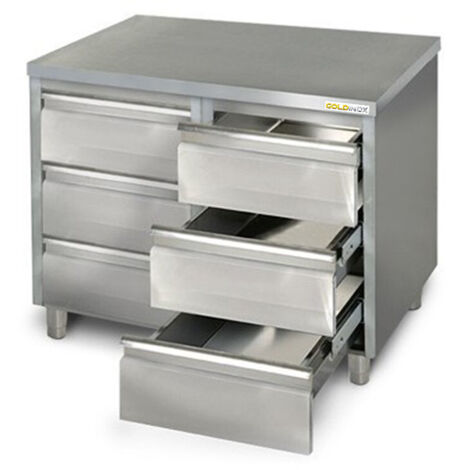 Meuble bas inox 1000 x 700 mm avec 6 tiroirs PREMIUM - GOLDINOX (1/3)