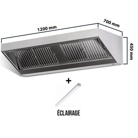 Hotte murale sans moteur 1200x700x450 mm avec éclairage, filtre et robinet de vidange PREMIUM - GOLDINOX