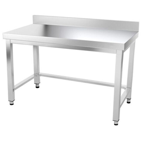Table de travail en inox 1400 x 800 mm adossée avec renfort PREMIUM - GOLDINOX (1/4)