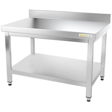 Table de travail en inox soubassement 1200 x 700 mm adossée PREMIUM - GOLDINOX (1/4)