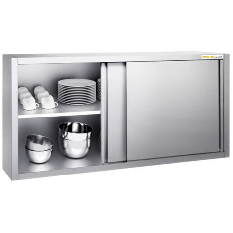 Placard mural inox 2000x400 mm - Hauteur 800 mm avec portes coulissantes PREMIUM - GOLDINOX (1/4)