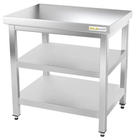 Table de travail en inox 800 x 800 mm avec 2 étagères PREMIUM - GOLDINOX