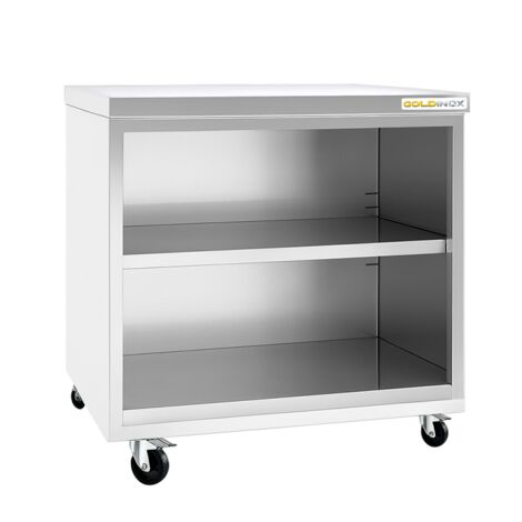 Meuble bas inox ouvert 800x700 mm sur roulettes PREMIUM - GOLDINOX (1/3)