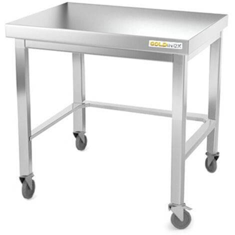 Table de travail en inox soubassement 600 x 500 mm avec renfort sur roulettes PREMIUM - GOLDINOX (1/4)