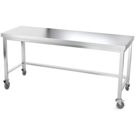 Table de travail en inox 2000 x 500 mm avec renfort sur roulettes PREMIUM - GOLDINOX (1/4)