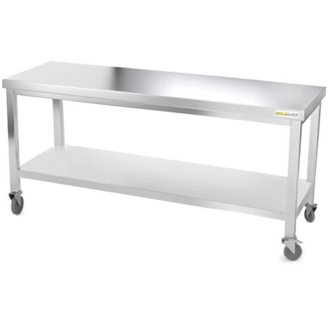 Table de travail en inox 1800 x 800 mm sur roulettes PREMIUM - GOLDINOX (1/4)