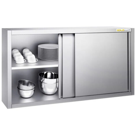 Placard mural inox 1400x400 mm - Hauteur 800 mm avec portes coulissantes PREMIUM - GOLDINOX (1/4)
