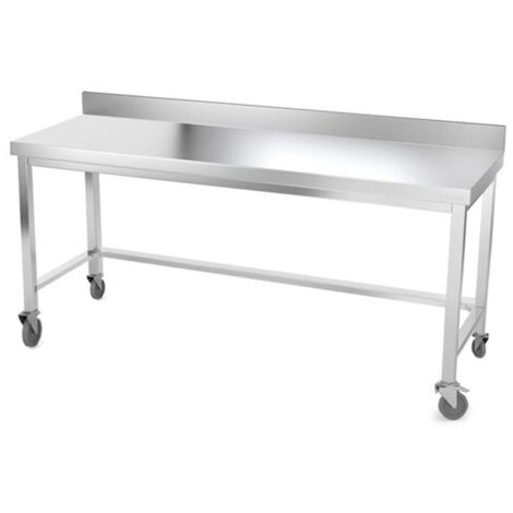 Table de travail en inox 2000 x 500 mm adossée avec renfort sur roulettes PREMIUM - GOLDINOX (1/4)