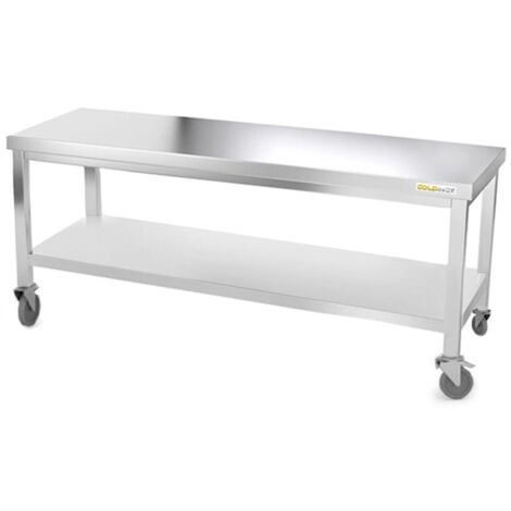 Table de travail en inox soubassement 1800 x 500 mm sur roulettes PREMIUM - GOLDINOX (1/4)