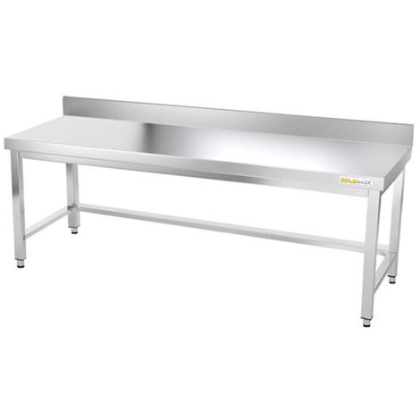 Table de travail en inox soubassement 1800 x 800 mm adossée avec renfort PREMIUM - GOLDINOX (1/4)