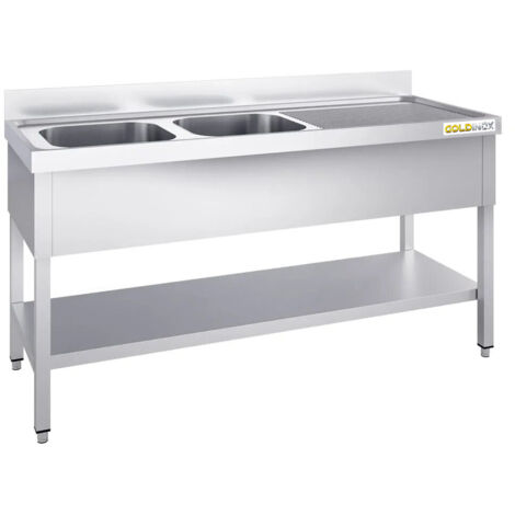 Plonge inox 1600x700mm avec 2 bacs à gauche et égouttoir à droite PREMIUM - GOLDINOX (1/4)