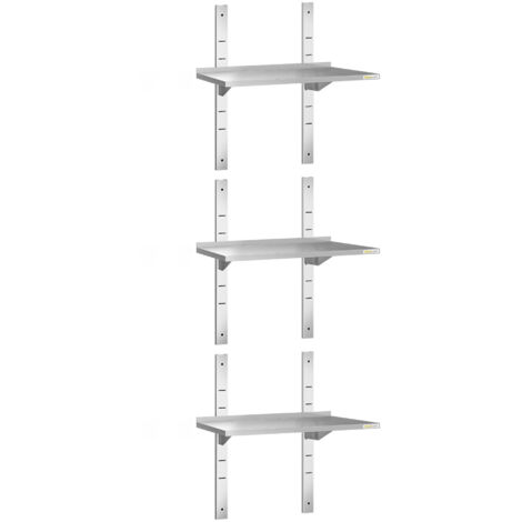 Lot de 3 étagères murales inox 800 x 400 mm PREMIUM - GOLDINOX (1/4)