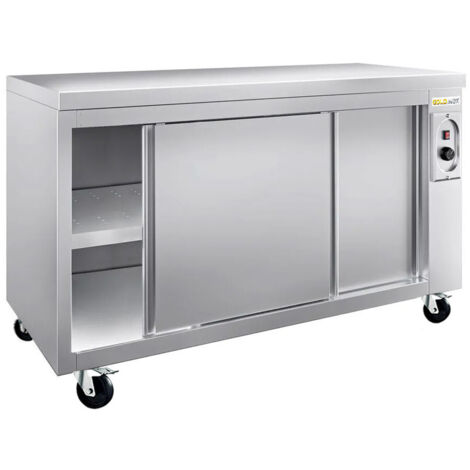 Meuble bas inox chauffant 1600x600 mm sur roulettes PREMIUM - GOLDINOX (1/2)