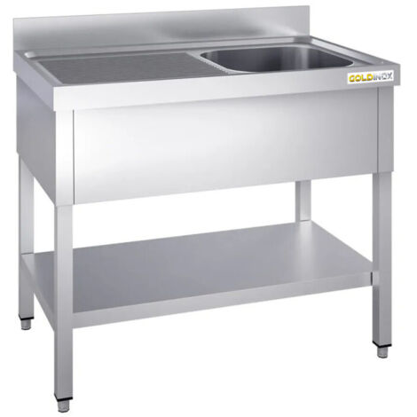 Plonge inox 1200x600mm avec 1 bac à droite et égouttoir à gauche PREMIUM - GOLDINOX (1/4)