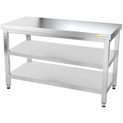 Table de travail en inox 1500 x 600 mm avec 2 étagères PREMIUM - GOLDINOX (1/4)