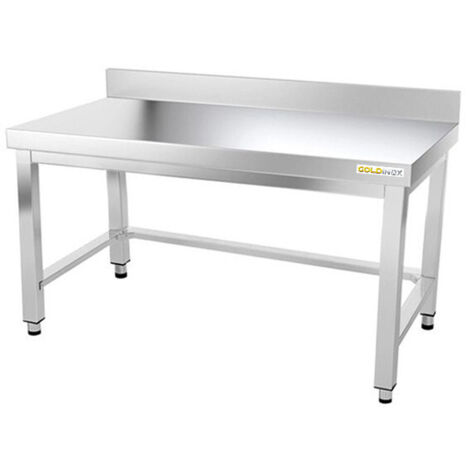 Table de travail en inox soubassement 1400 x 500 mm adossée avec renfort PREMIUM - GOLDINOX (1/4)
