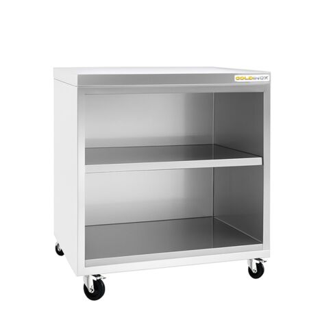 Meuble bas inox ouvert 600x700 mm sur roulettes PREMIUM - GOLDINOX (1/3)