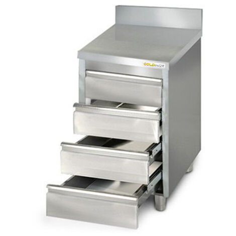 Meuble bas inox 500 x 600 mm adossée avec 4 tiroirs PREMIUM - GOLDINOX (1/3)