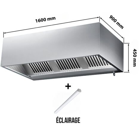 Hotte caisson sans moteur 1600x900x450 mm avec éclairage, filtre et robinet de vidange PREMIUM - GOLDINOX