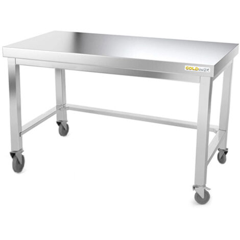 Table de travail en inox soubassement 1400 x 800 mm avec renfort sur roulettes PREMIUM - GOLDINOX (1/4)