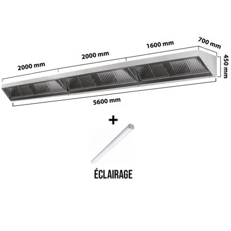 Hotte murale sans moteur 5600x700x450 mm avec éclairage, filtre et robinet de vidange PREMIUM - GOLDINOX (1/4)