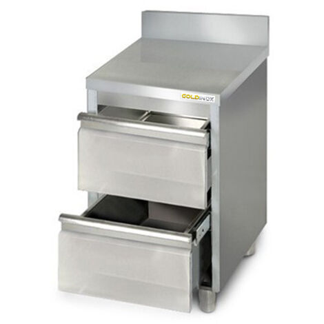 Meuble bas inox 500 x 600 mm adossée avec 2 tiroirs PREMIUM - GOLDINOX (1/3)