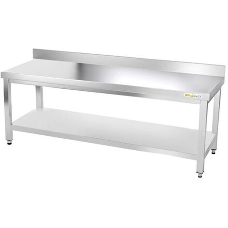 Table de travail en inox soubassement 2000 x 800 mm adossée PREMIUM - GOLDINOX (1/4)