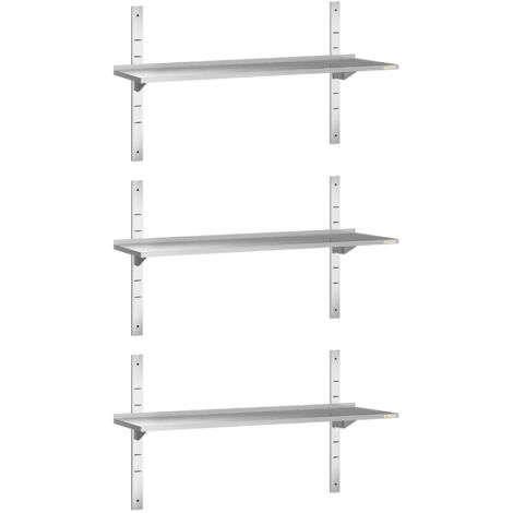 Lot de 3 étagères murales inox 1400 x 300 mm PREMIUM - GOLDINOX (1/4)