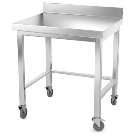 Table de travail en inox 600 x 700 mm adossée avec renfort sur roulettes PREMIUM - GOLDINOX (1/4)