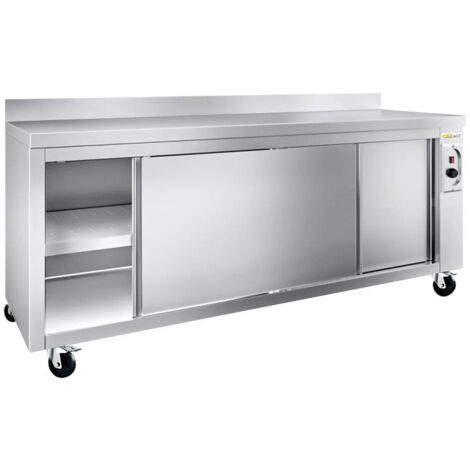 Meuble bas inox chauffant 2000x600 mm adossé sur roulettes PREMIUM - GOLDINOX