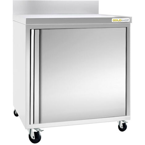 Meuble bas inox 600x700 mm adossée sur roulettes PREMIUM - GOLDINOX (1/2)