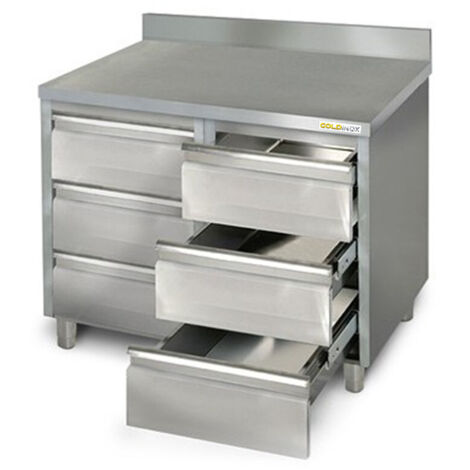 Meuble bas inox 1000 x 700 mm adossée avec 6 tiroirs PREMIUM - GOLDINOX (1/3)