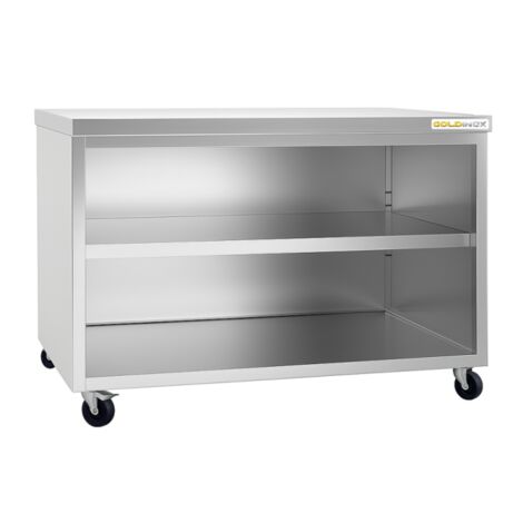 Meuble bas inox ouvert 1800x700 mm sur roulettes PREMIUM - GOLDINOX (1/4)