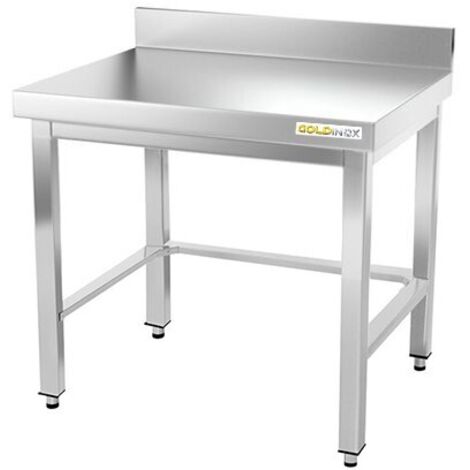 Table de travail en inox soubassement 700 x 500 mm adossée avec renfort PREMIUM - GOLDINOX (1/4)
