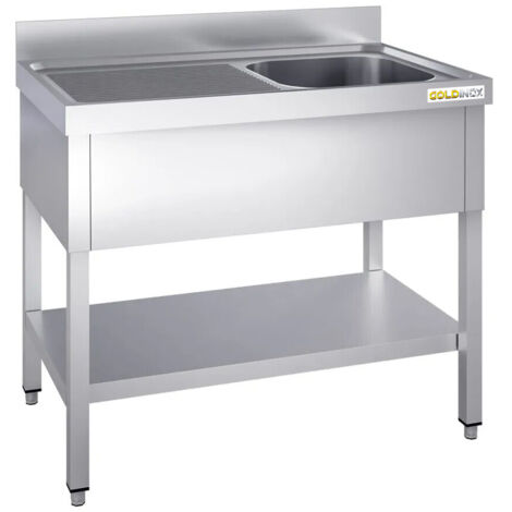 Plonge inox 1000x700mm avec 1 bac à droite et égouttoir à gauche PREMIUM - GOLDINOX