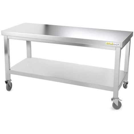Table de travail en inox soubassement 1400 x 500 mm sur roulettes PREMIUM - GOLDINOX (1/4)