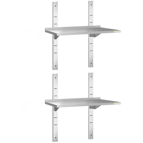 Lot de 2 étagères murales inox 800 x 400 mm PREMIUM - GOLDINOX (1/4)