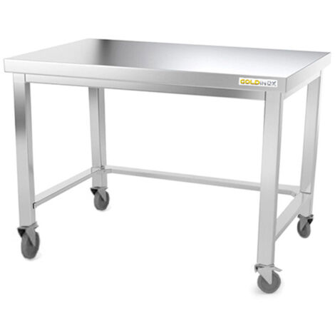 Table de travail en inox soubassement 1000 x 500 mm avec renfort sur roulettes PREMIUM - GOLDINOX (1/4)