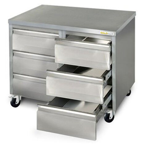 Meuble inox 6 tiroirs 1000 x 600 mm sur roulettes / GOLDINOX