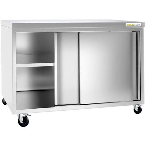 Meuble bas inox 1500x700 mm sur roulettes PREMIUM - GOLDINOX (1/4)