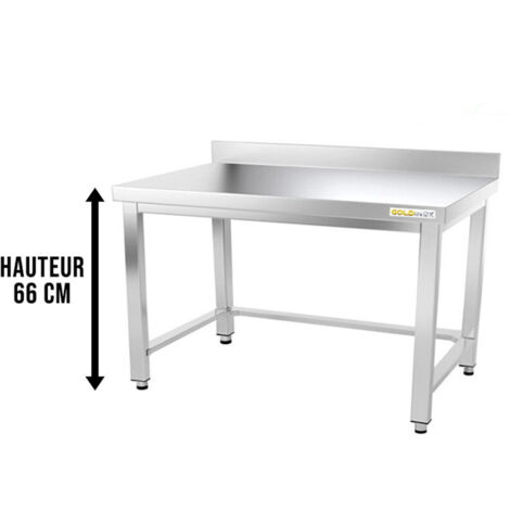 Table de travail en inox soubassement 1200 x 700 mm adossée avec renfort PREMIUM - GOLDINOX (1/4)