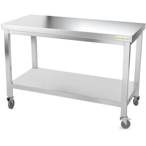 Table de travail en inox 1500 x 600 mm sur roulettes PREMIUM - GOLDINOX (1/4)