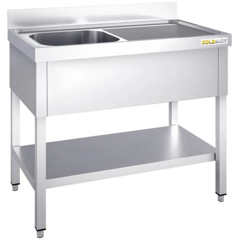 Plonge inox 1200x600mm avec 1 bac à gauche et égouttoir à droite PREMIUM - GOLDINOX (1/4)