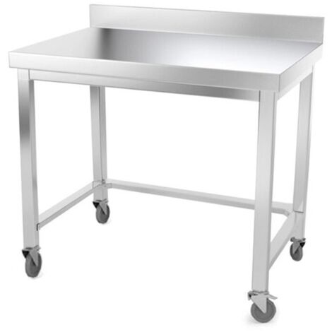 Table de travail en inox 1000 x 700 mm adossée avec renfort sur roulettes PREMIUM - GOLDINOX (1/4)