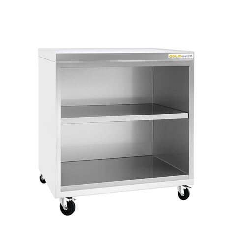 Meuble bas inox ouvert 600x600 mm sur roulettes PREMIUM - GOLDINOX (1/3)
