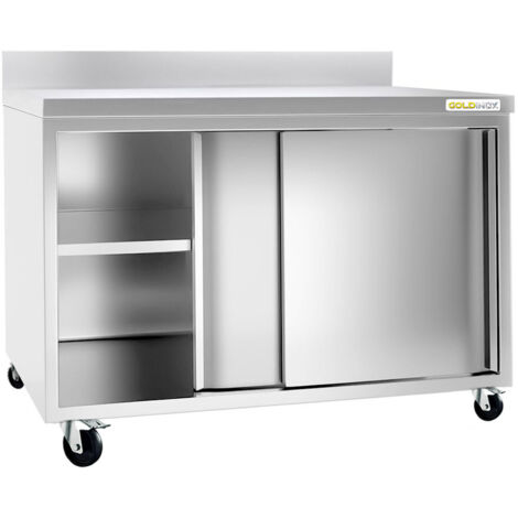 Meuble bas inox 1500x800 mm adossée sur roulettes PREMIUM - GOLDINOX (1/4)