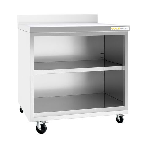Meuble bas inox ouvert 600x600 mm adossé sur roulettes PREMIUM - GOLDINOX (1/3)
